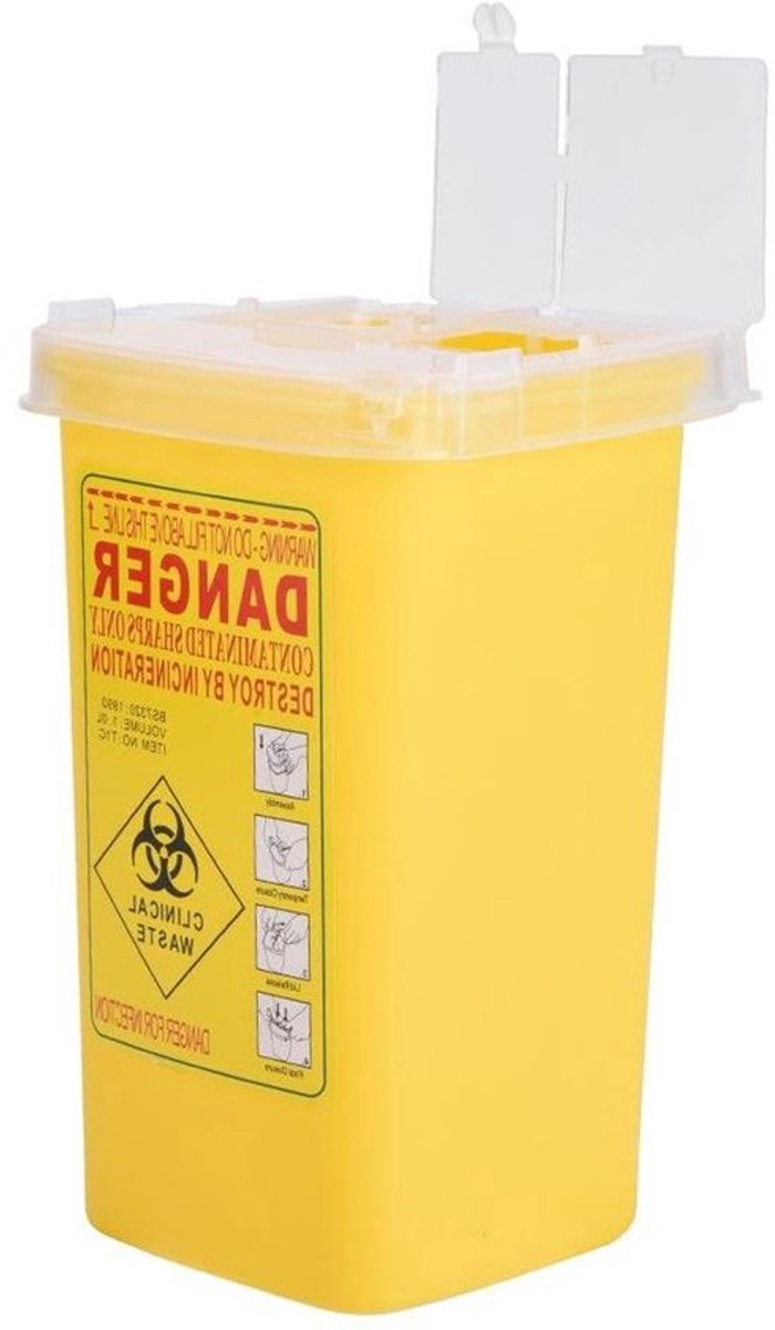 Biohazard Naaldcontainer Wegwerp Tattoo Medische Plastic Doos 1 Liter - Geel