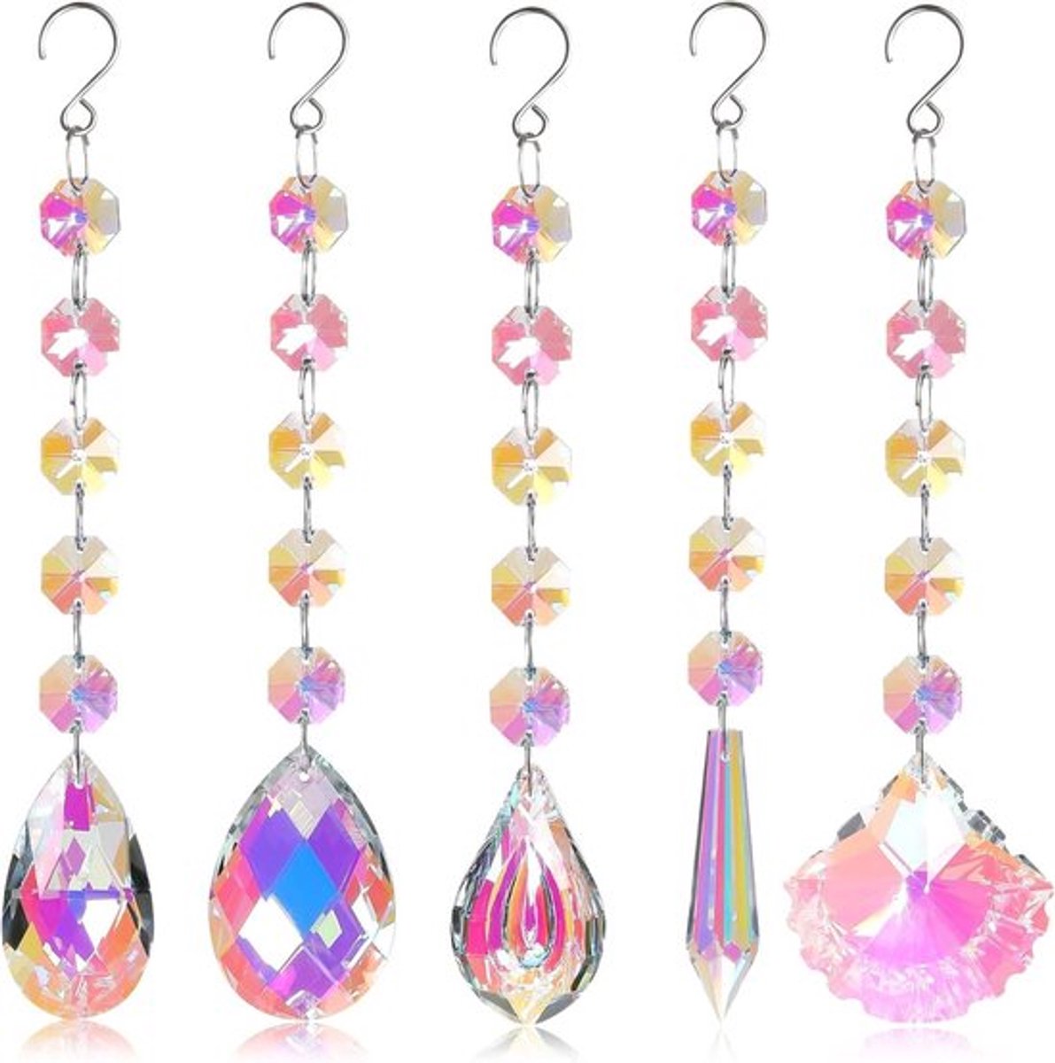 Set van 5 Zonnevangers Kristallen - Decoraties voor Ramen, Huis, Tuin, Kerstmis, Feest en Bruiloft