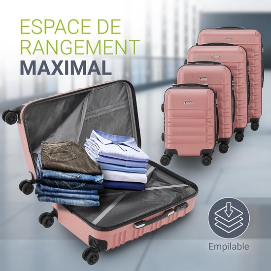 KESSER Reiskofferset, 4-delig, kofferset, ABS, hardshell-koffer met cijferslot, kofferweegschaal en reisportemonnee, 360° wielen, handbagage & grote koffer voor business en reizen trolley, grijs (iron