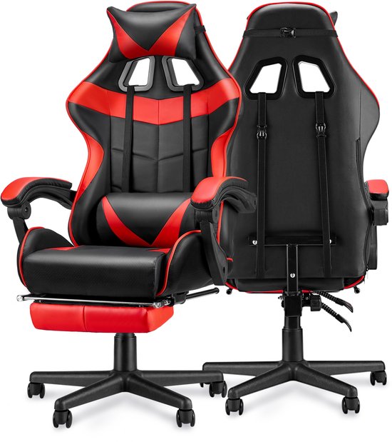 Soontrans Rood-Gaming Stoel met Inklapbare Voetensteun, - Soontrans - €93,99