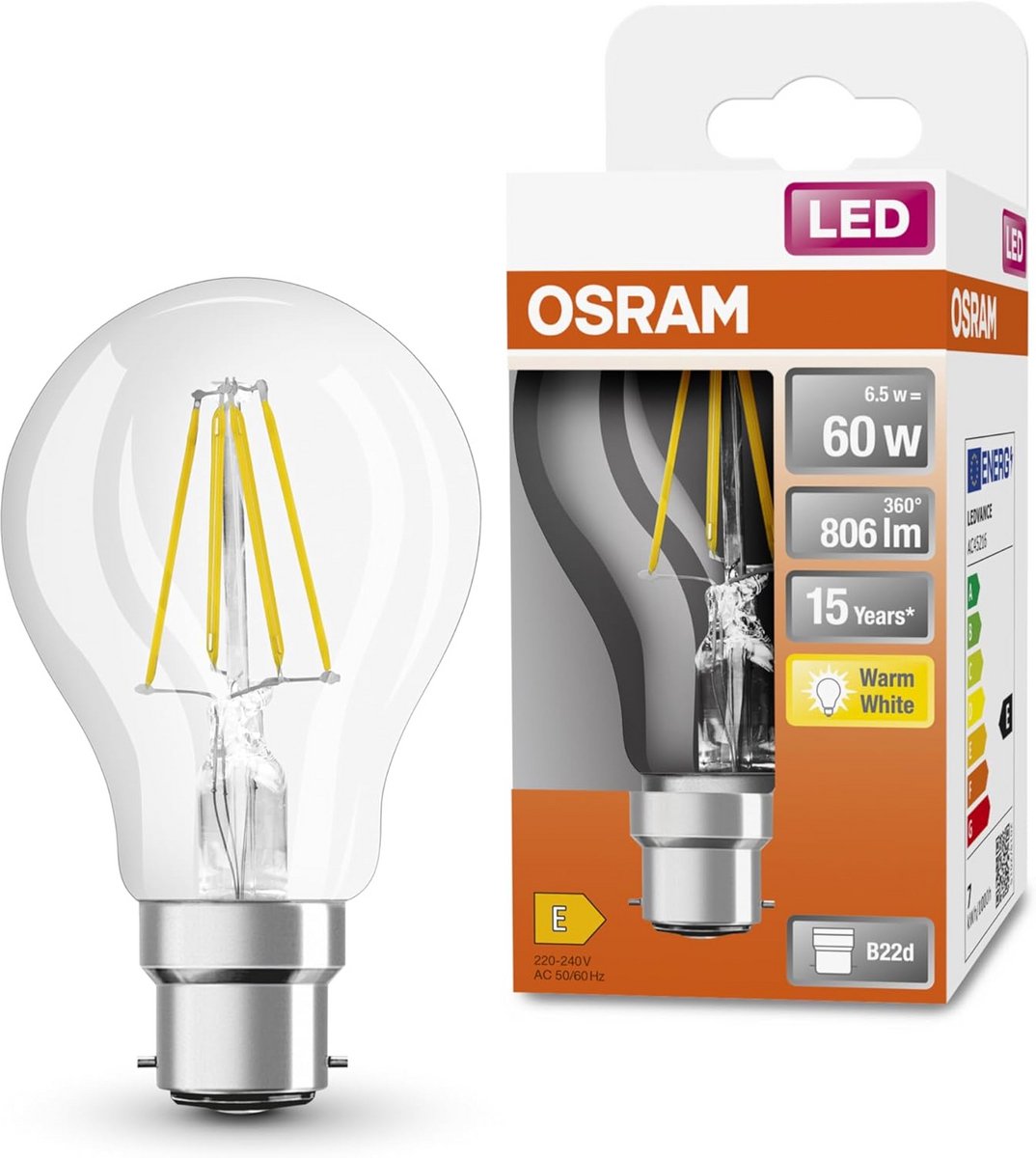 Energiezuinige LED Gloeilamp E27 Warm Wit 2700K 60W Vervanger