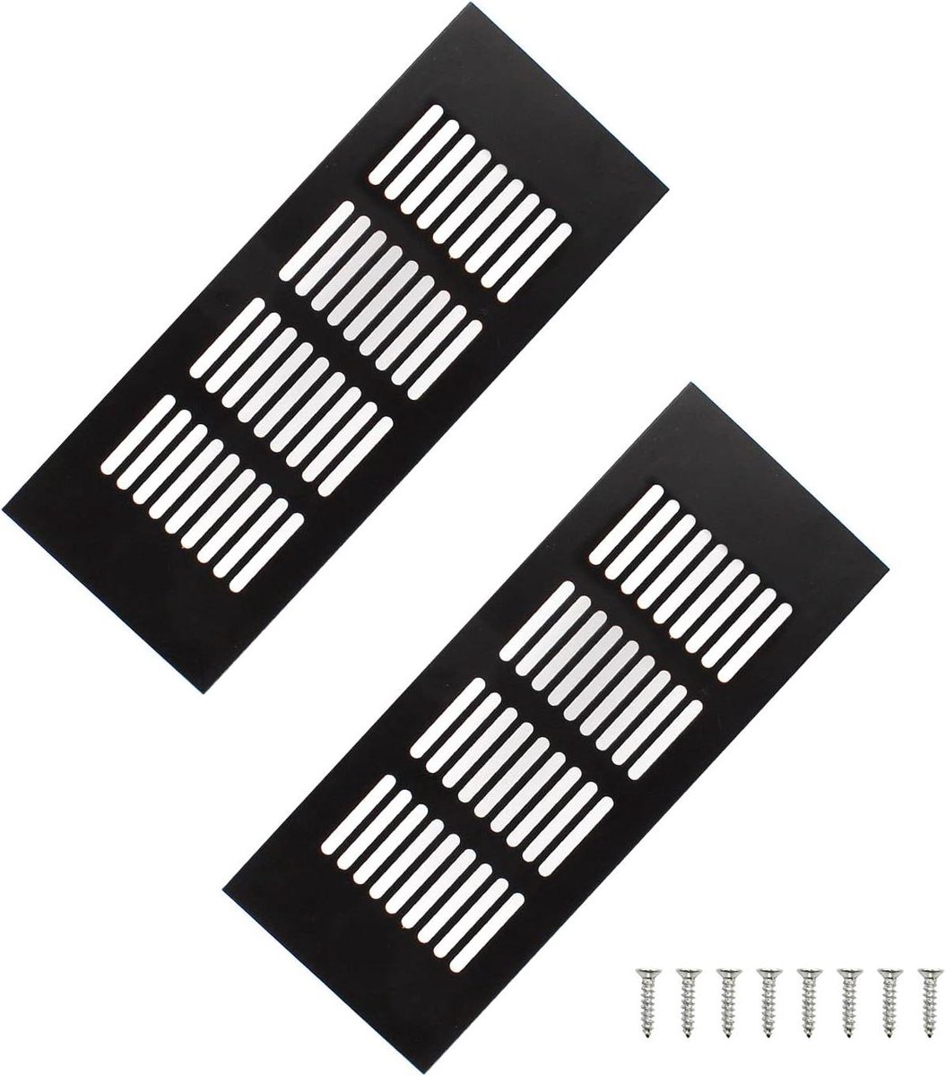 Ronte - Ventilatieroosters 200mm (2 stuks) Zwarte Aluminium Afvoerluchtrooster - Voor Kast