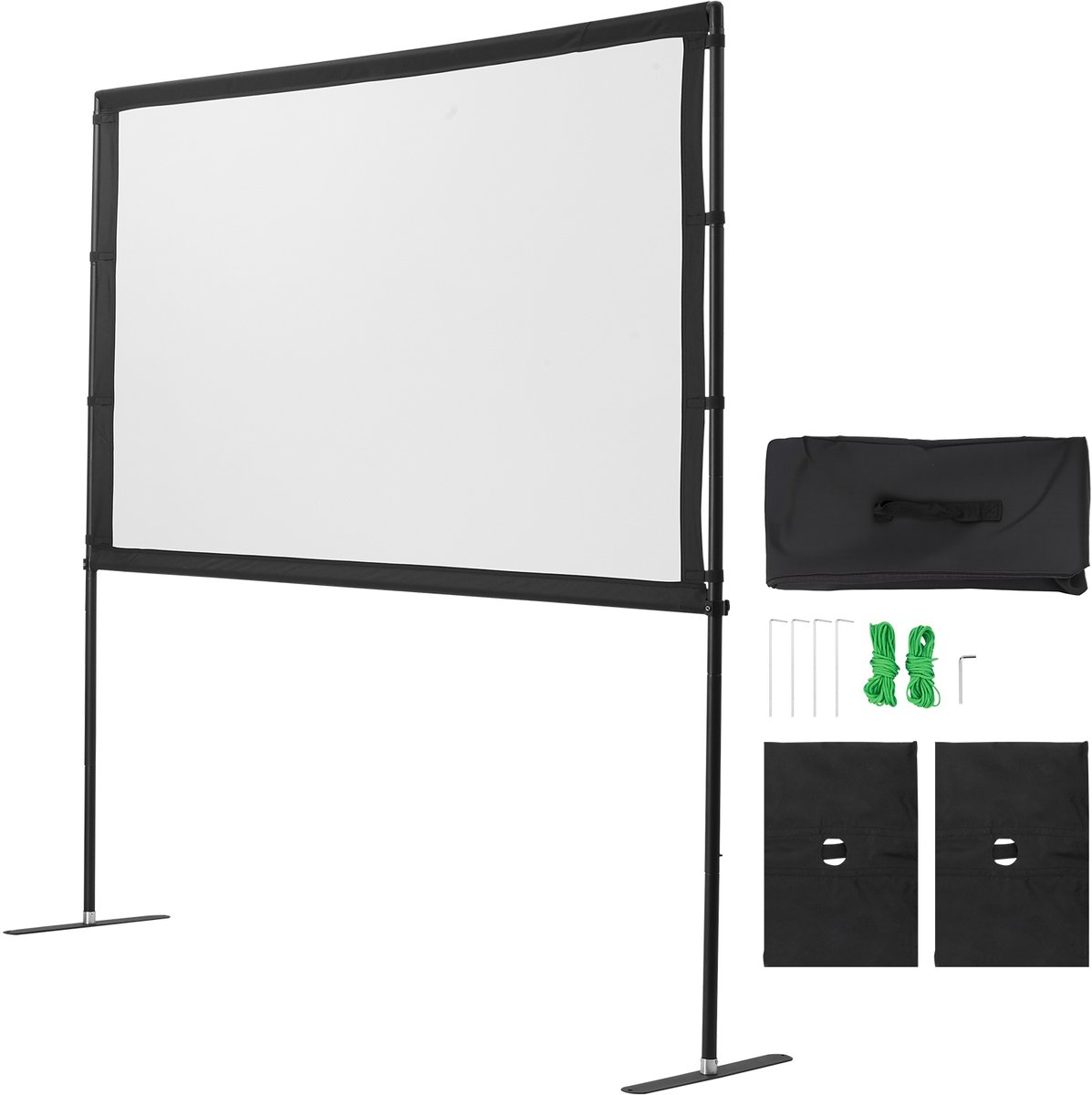Draagbaar Projectiescherm 203.2 cm Met Standaard, 16:9 HD Rimpelvrij Scherm voor Binnen- en Buiten Gebruik, 160° Kijkhoek, Inclusief Draagtas voor Thuisbioscoop en Presentaties