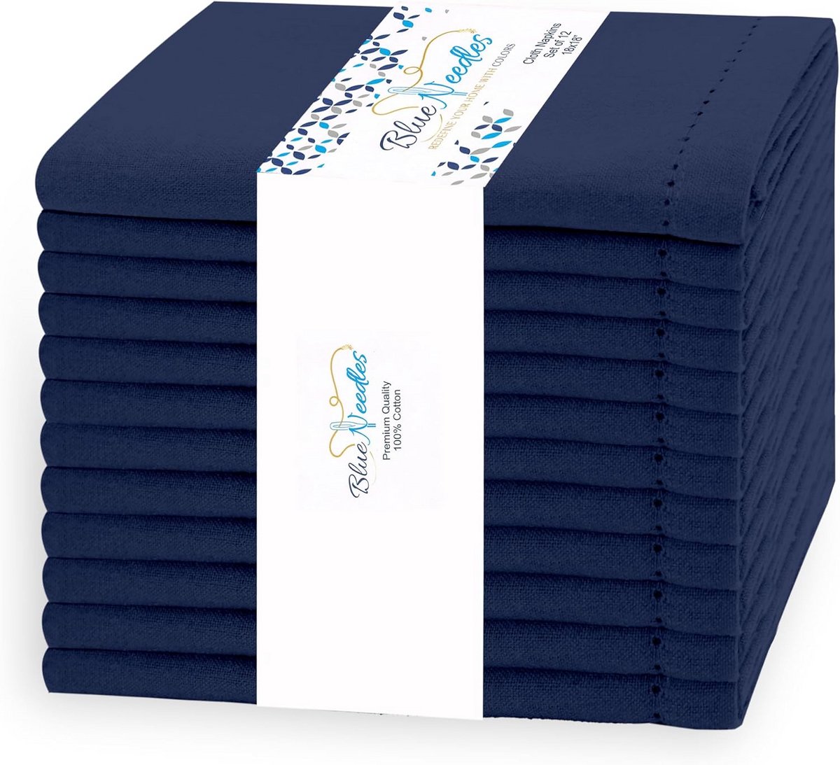 Hemstik Linnen Servetten 100% Katoen - Set van 12 - 18 x 18 Inch - Blauw