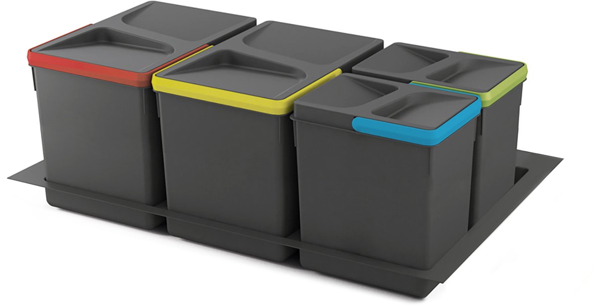 Emuca Kit van Recycle prullenbak kit voor keukenlade met Recycle bodemhoogte 266mm, 2x15liter, 2x7liter, module 800mm, Plastic Antracietgrijs