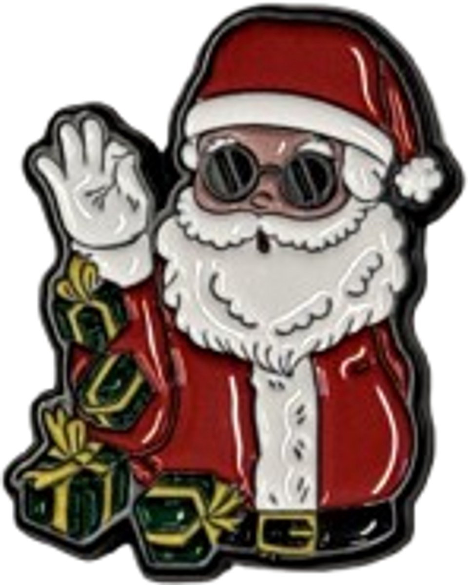 Pin Broche - Kerstman met cadeau - Kledingspeld - kerstmis - Speldje voor rugzak of kleding - Kleine cadeautjes - enamel pin - Grappige badge - 1 stuk