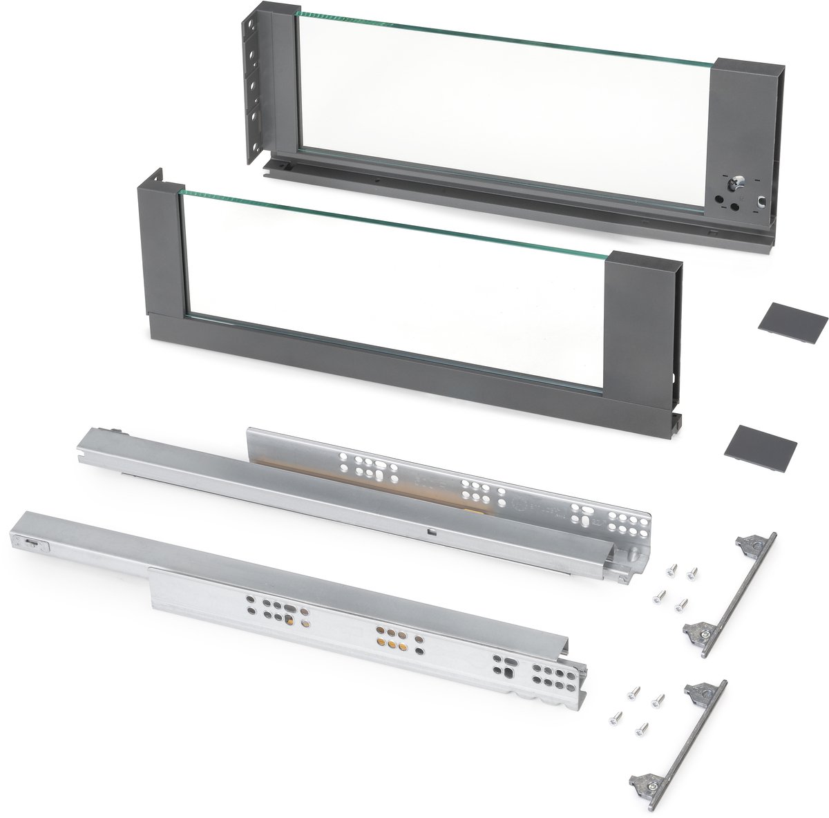 Emuca Outdoor Vertex 40kg glaszijdige lade 178mm hoog, 500mm diep, Staal en Aluminium en Glas, Antra