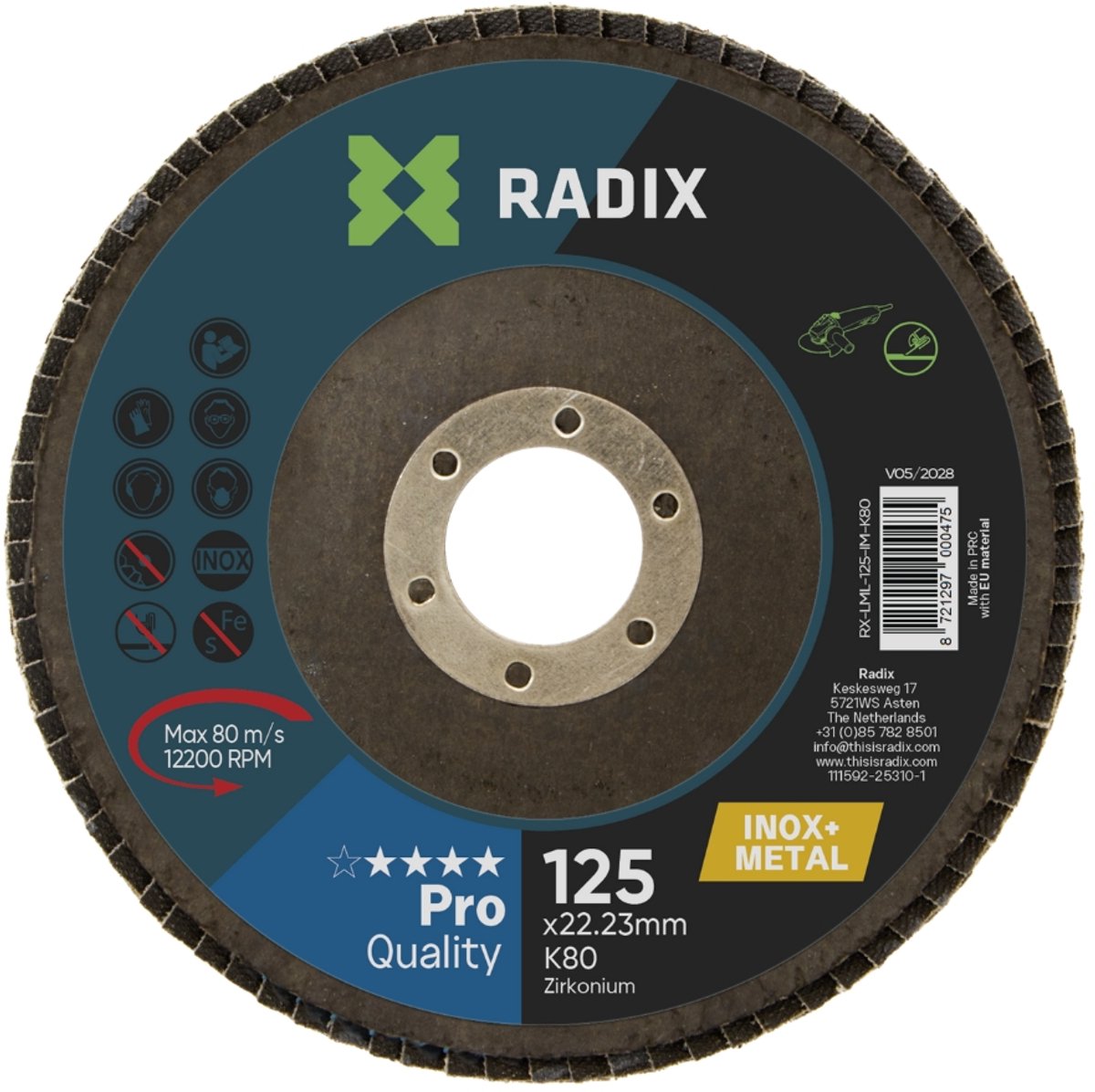 Radix - Lamellenschijf - Polijstschijf Inox & Metaal - 125 x 22,23 mm - K80