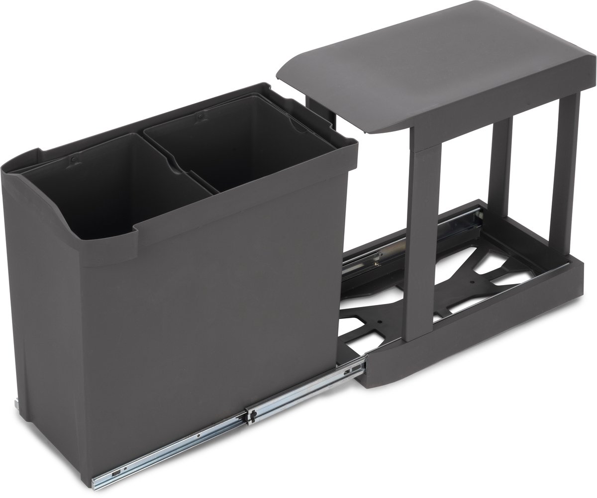 Emuca Afvalbakken voor recycling voor keuken, 2 x 14L, bevestiging aan onderzijde, automatische uitt