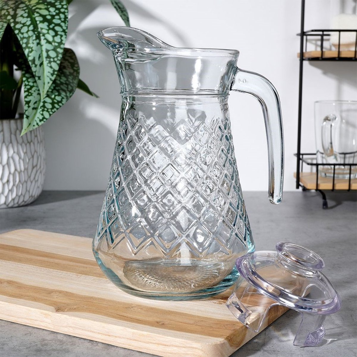 Karaf Glas met Deksel 1,4 l - Kan - Waterkaraf voor Fruitwater - Waterkan - Drinkkan — cadeau in Koken & Dineren - foto 3
