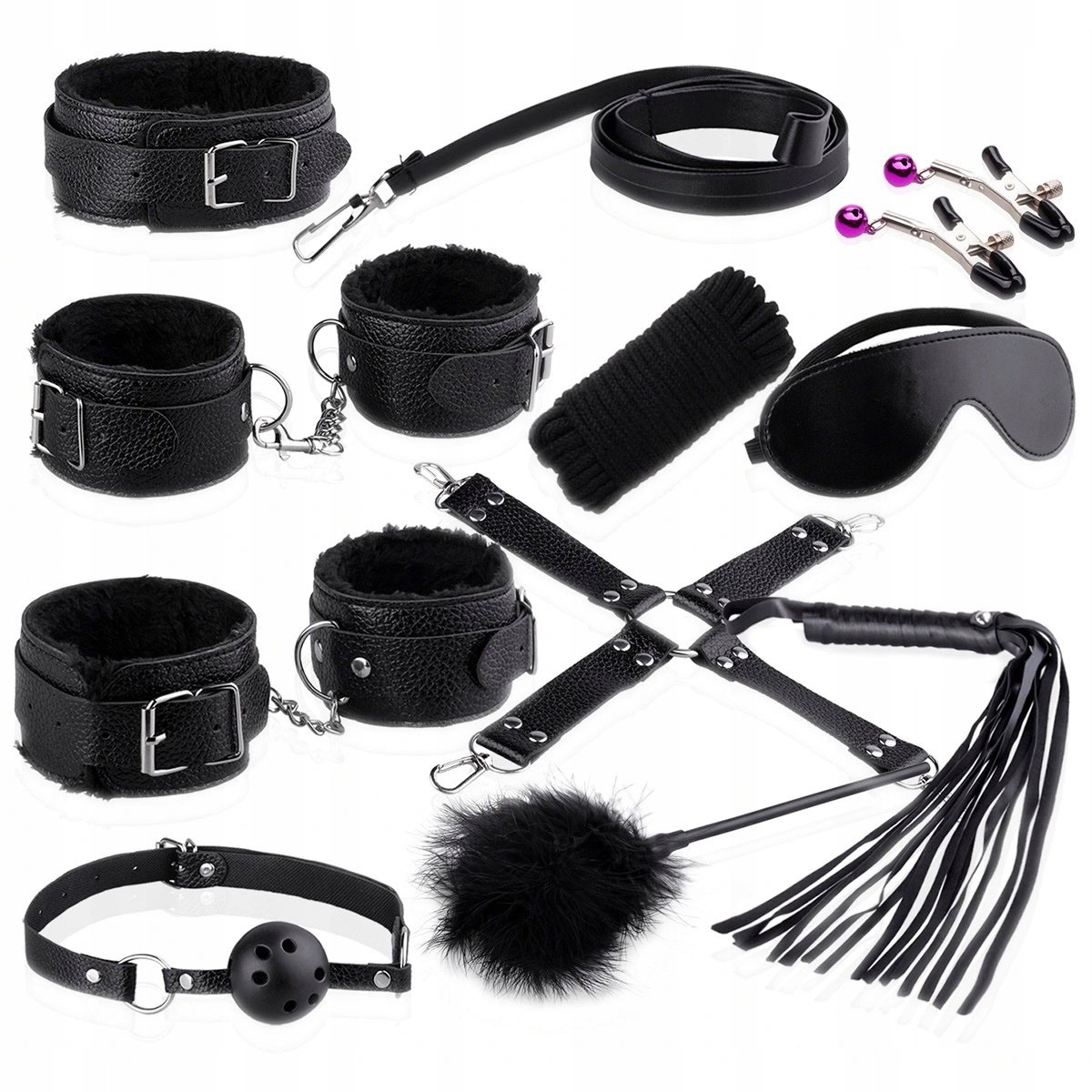Rozkosznie.com - BDSM Leren Set - 12 Delig - Voor Paren - Zwart