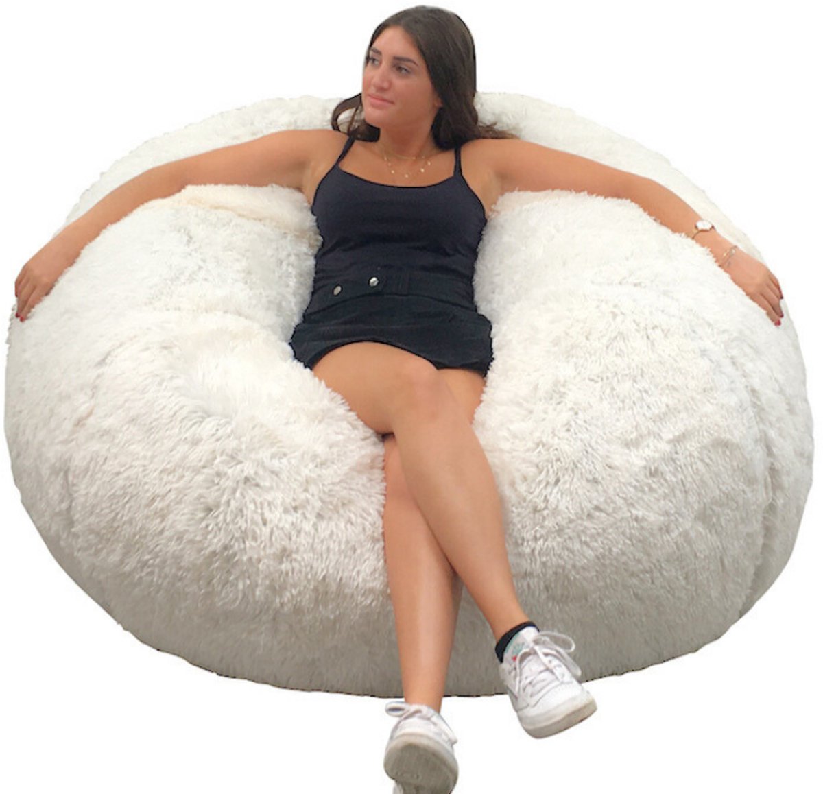 Bananair - Zitzak XXL afneembare hoes - imitatiebont - Wit - 120 cm