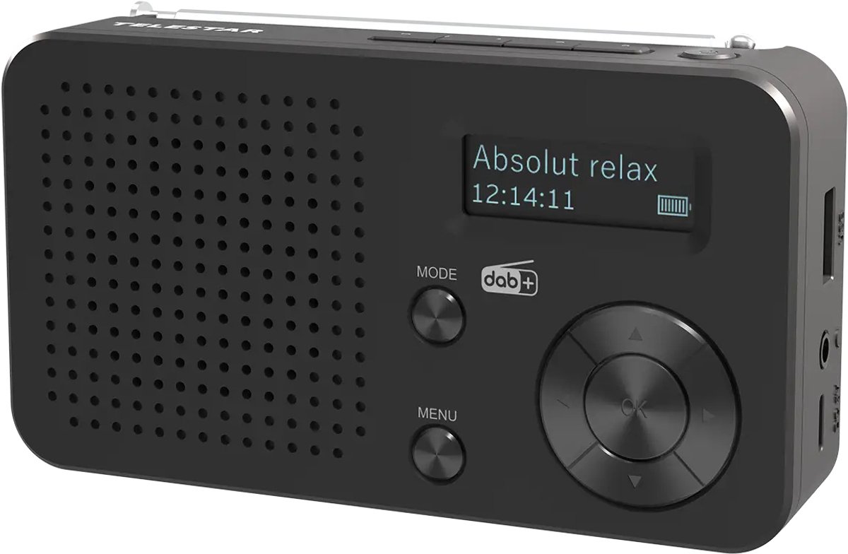 Telestar TELESTAR TOP 100 Schwarz Draagbare radio DAB+, VHF (FM) Bluetooth, USB Acculaadfunctie, Oplaadbaar, Wekfunctie
