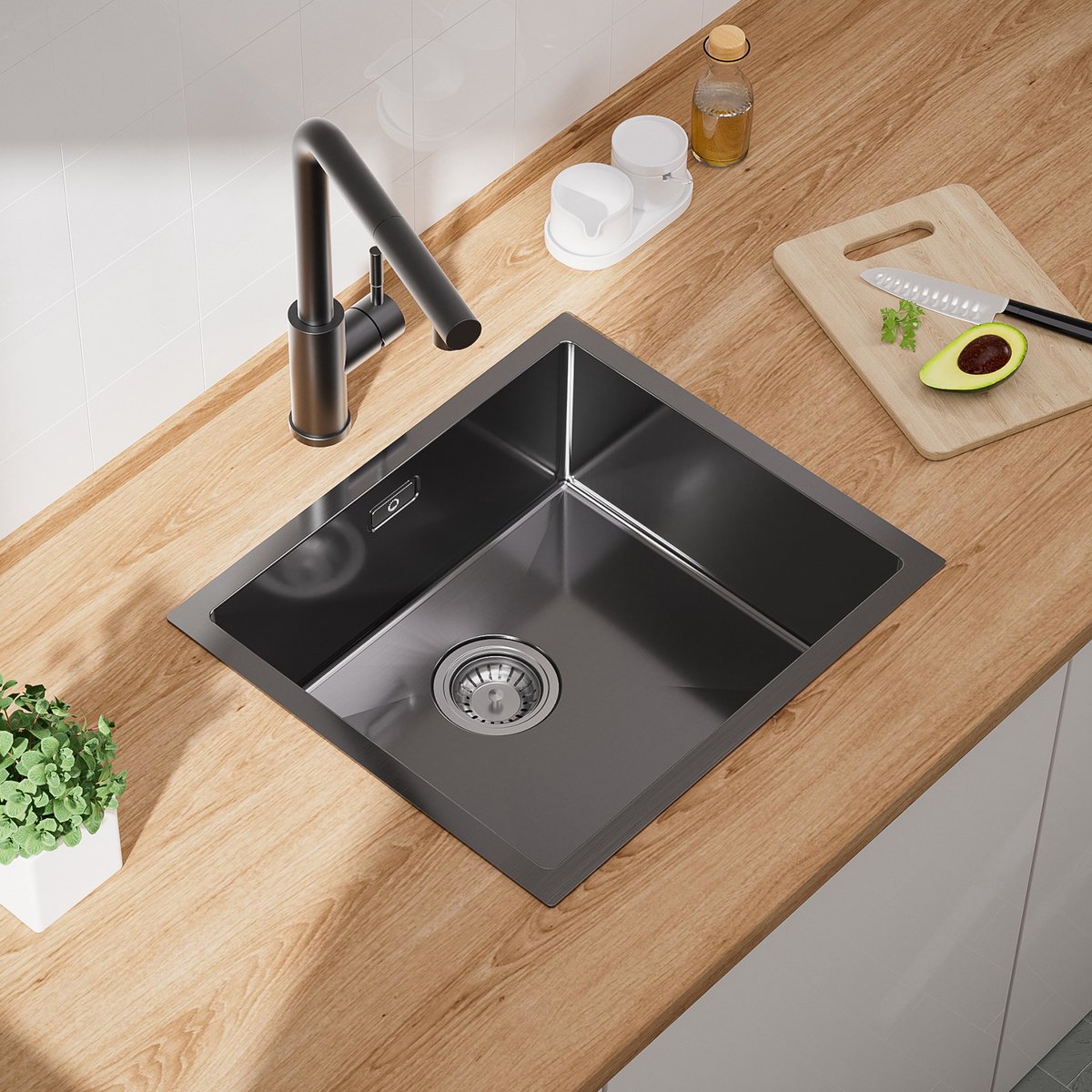 CECIPA max Spoelbak Keuken Antraciet 50x44cm - Spoelbakken Keuken - Enkele spoelbak - Spoelbakken met Afdruip - Spoelbakken Aanrecht voor onderkasten vanaf 50 cm breed