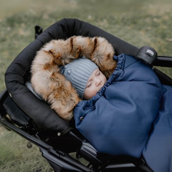 Kinderwagen voetenzak - marineblauw - bont - tas - hoes van Kinder — afbeelding 2