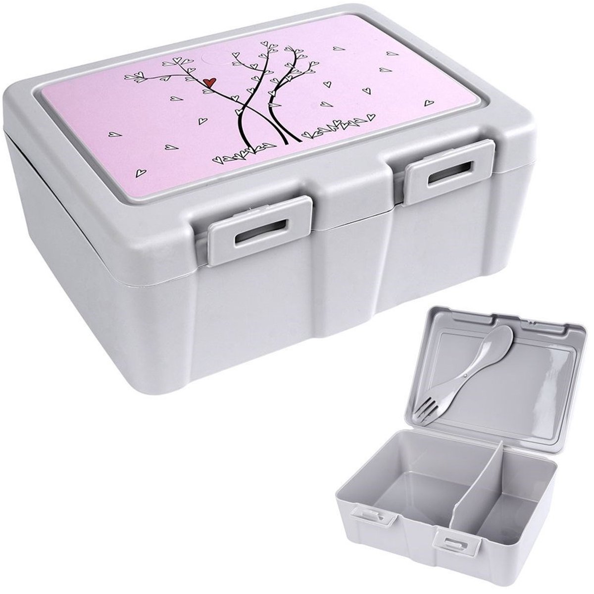 Orion - Lunchbox - 1L - Inclusief Bestek - Grijs met Hartjes
