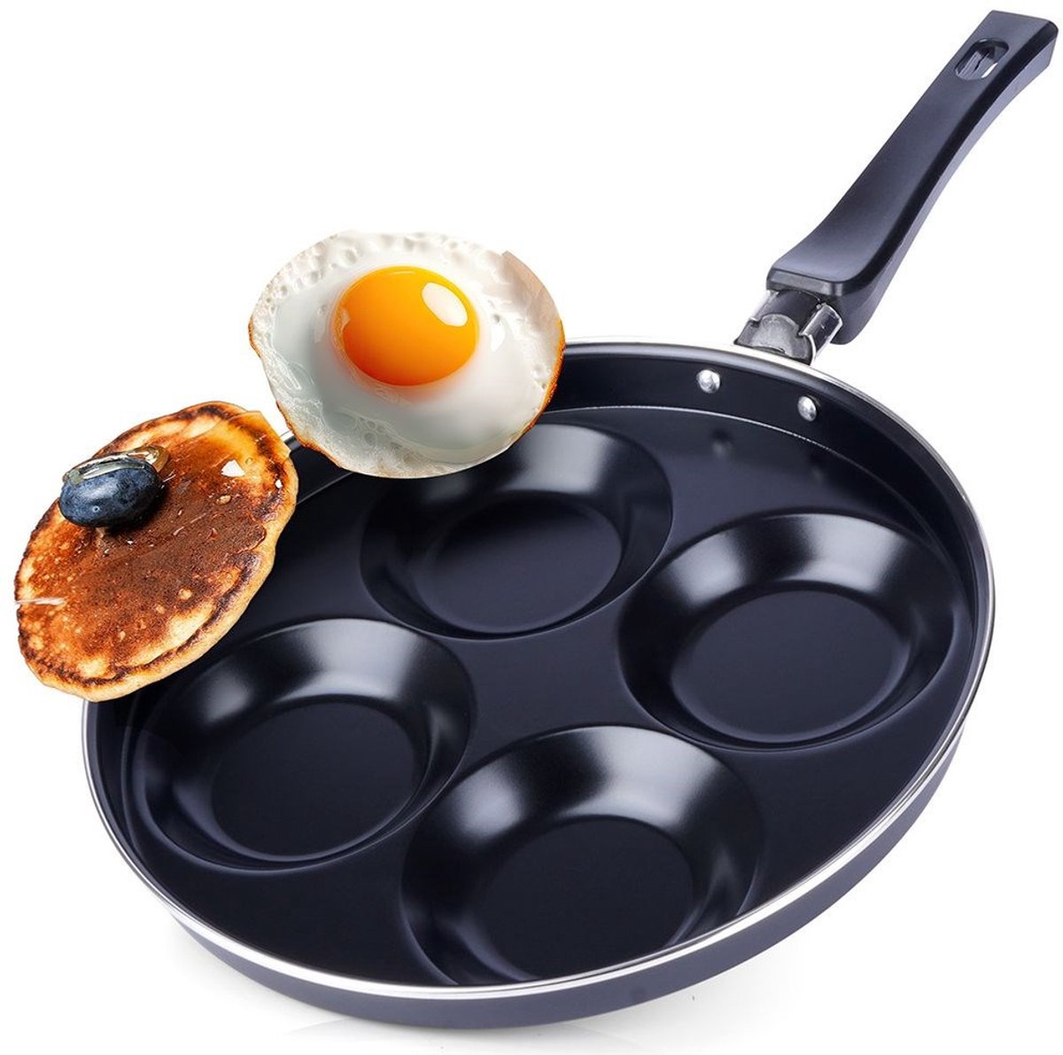 Orion Anti-aanbak Ei Pan - 25 cm - 4 Gaten - Gas, Elektrisch, Keramisch Zwart