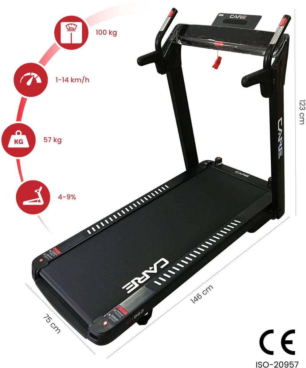 CARE CT-962 - Connected loopband - Maximale snelheid 14 km/u - 8 programma’s - Opvouwbaar - Gemotoriseerde helling tot max. 9% - Voor thuisgebruik - Zwart thumbnail 2