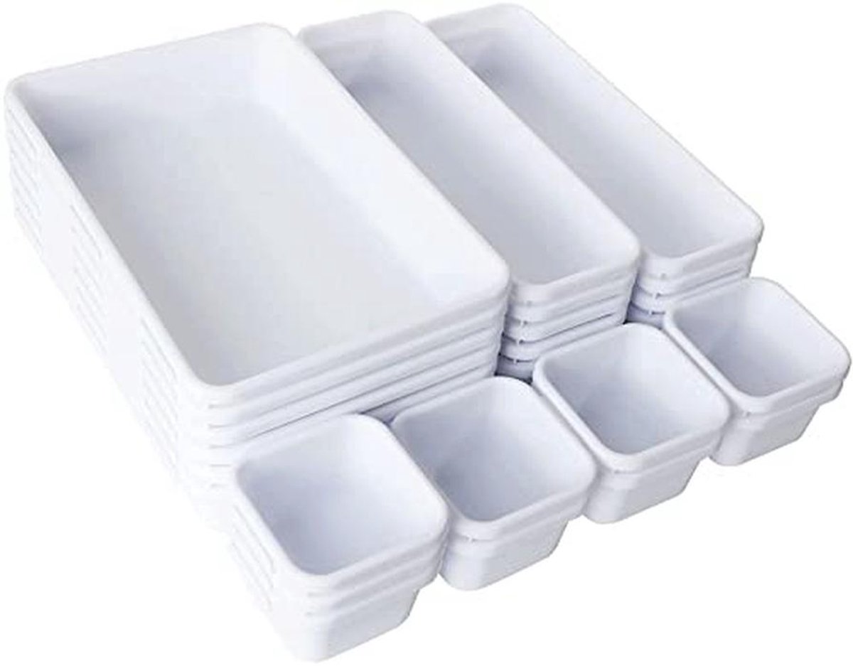 Lade-organizer set van 24 voor kantoor en keuken - kunststof, wit, 3 maten