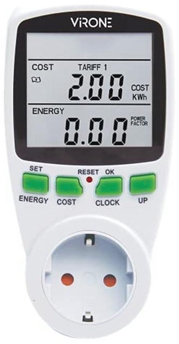Elektriciteit Meter voor Stopcontact met LCD Scherm - Maximale Vermogen 3680W met Dubbele Tarieven