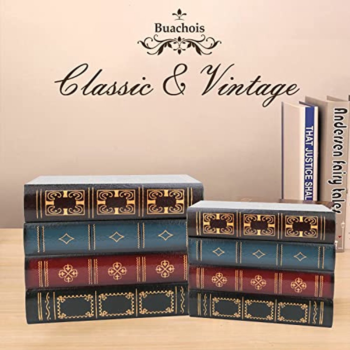 Opbergdoos voor kunstboekdecoratie, 13,2 x 16 x 14 cm, vintage Europese stijl, hout, kunstboek, retro opbergdoos voor thuis, kantoor, boekenkast, fotorekwisiet