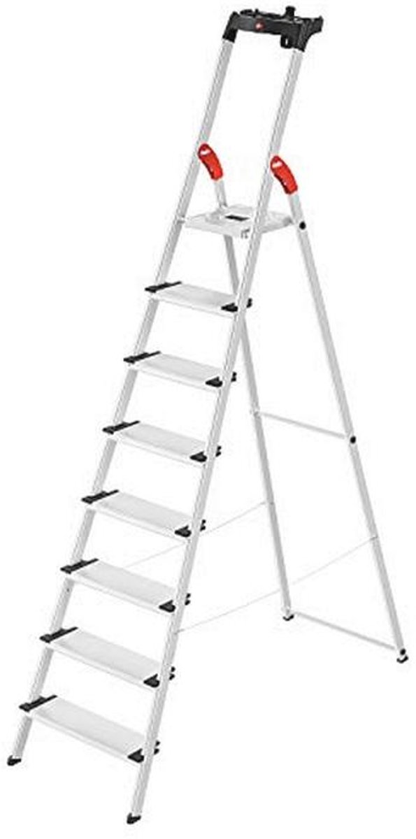 Aluminium veiligheidsladder met multifunctionele lade – 8 XXL-treden – Belastbaar tot 150 kg – Inklapbare ladder