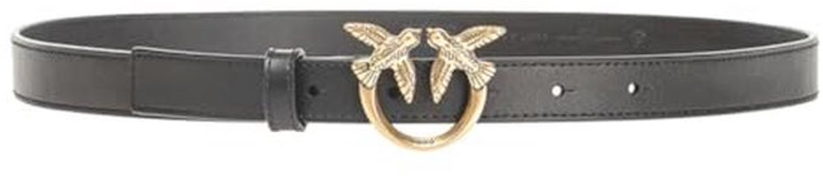Zwarte damesriem met antiek gouden gesp - Smalle leren riem voor casual en formele outfits