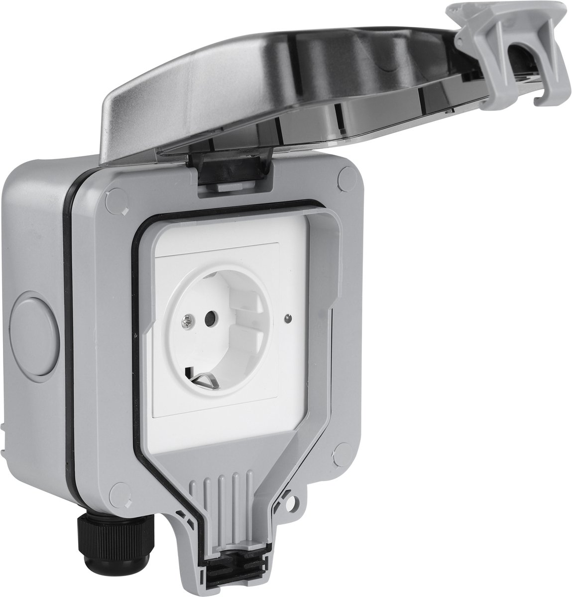 Q-Link contactdoos - opbouw - randaarde - WIFI - IP66 - 16A - grijs/zwart