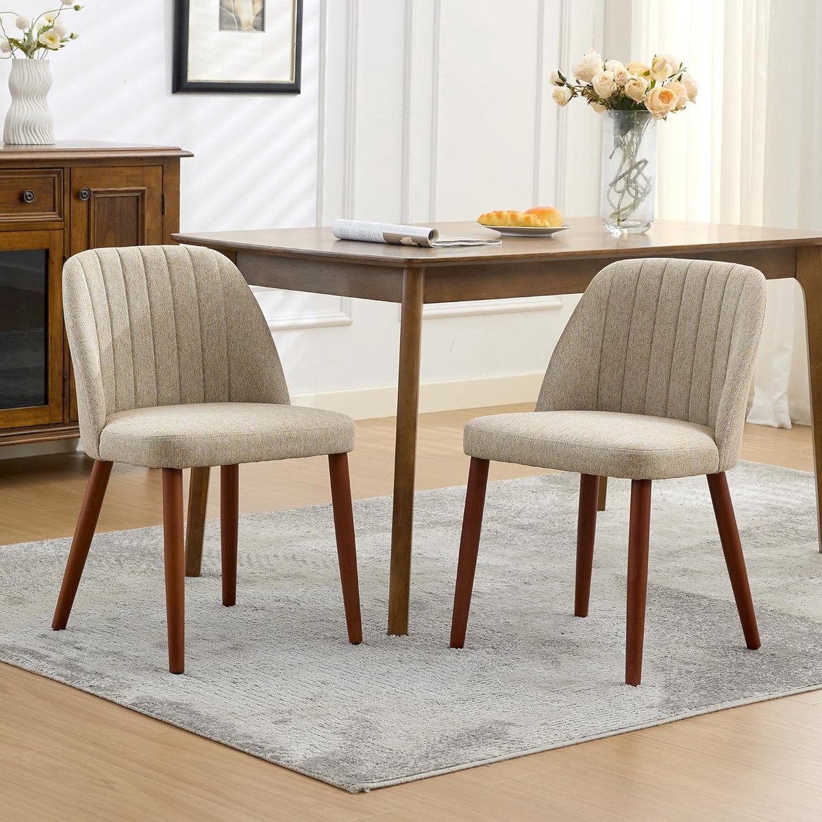 HoerFuriy - Eetkamerstoelen set van 4 - kamel - Stof - Mid‑century modern