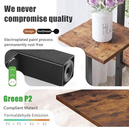 AUGOSTA 3-laags plantenstandaard, hoekplantenstandaard, hoge metalen houten plantenplankhouder voor kamerplanten, buiten tuin plantendisplay rek bloempotstandaard voor hoek woonkamer balkon tuin