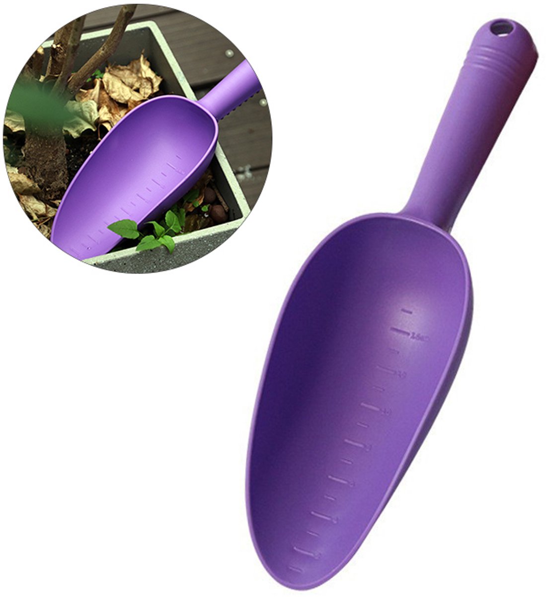 Tuinschep - Potgrondschep - Graafschep - Kunststof tuinschep - Antislip handvat - 30*9cm - Tuingereedschap -Met schaalverdeling - Geschikt voor het losmaken van grond, graven, planten van zaailingen, verplanten, wieden - Paars
