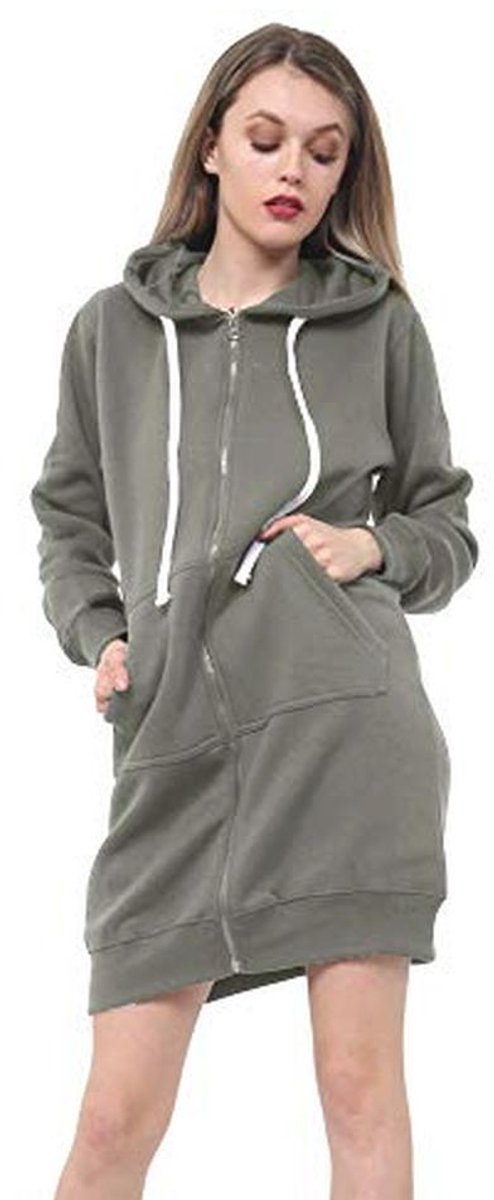 Lange Fleece Hoodie met Rits voor Dames en Meisjes - Casual Sweatshirt met Zak - Verkrijgbaar in S-3XL
