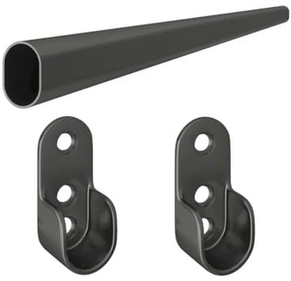 Zwarte Kledingstang Ovaal 30x15mm - Wandhouder Optioneel - 1 Meter