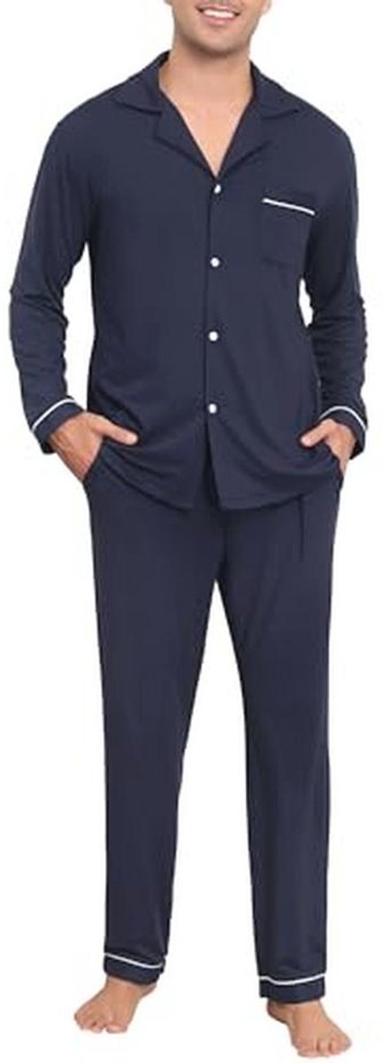 Lange herenwinterpyjama met knoopsluiting en comfortabele pasvorm