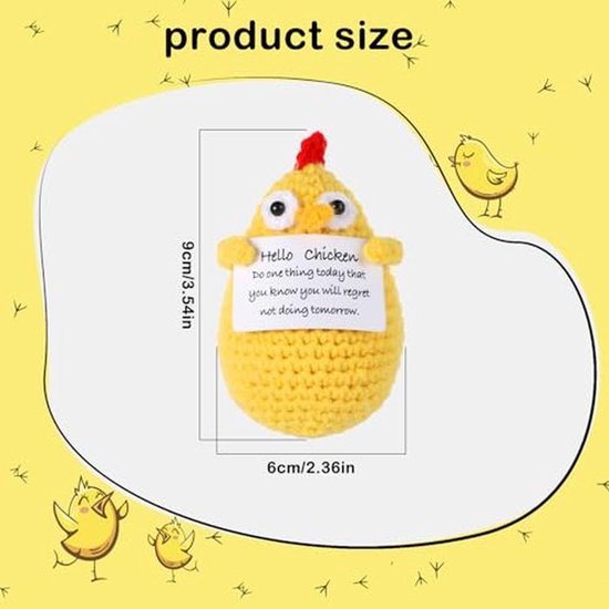 Grappige Gehaakte Kip - 9cm Positief Poppenspeelgoed en Knuffeldier van Merkloos — afbeelding 3