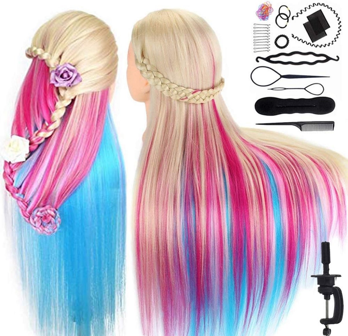 Kappershoofd 75cm Cosmetologie Mannequin met Synthetisch Haar en Styling Set