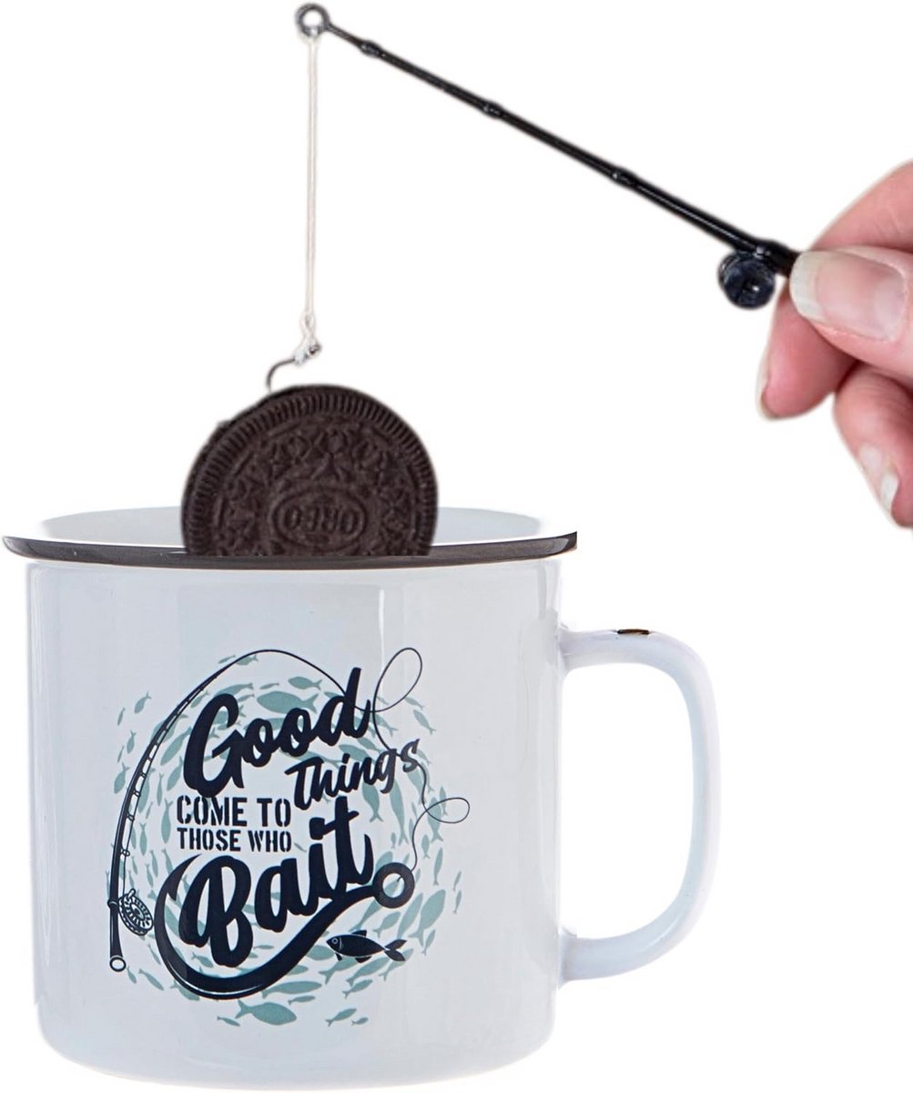 Grappige Vis Mok met Hengel voor Koekjes of Thee - Leuk Cadeau voor Vissers