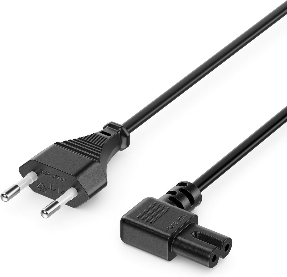 1,5m Voedingskabel Eurostekker naar C7 Connector 90° voor Kleine Appareten - Zwart
