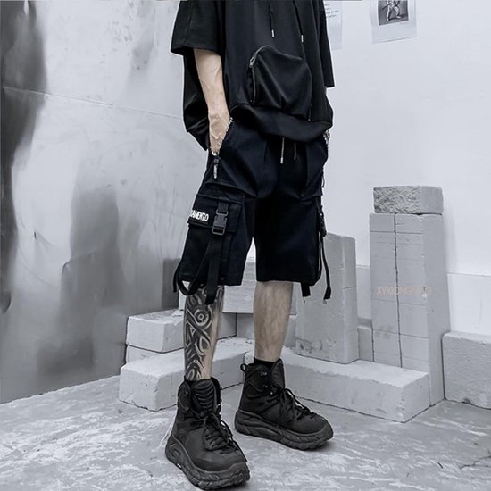 MEINVQIAOTI Zwarte Cargo Broek Voor Vrouwen Techwear Vrouwen Losse Straat Rock Stijl Casual Zwarte Broek Met Ketting Goth Broek