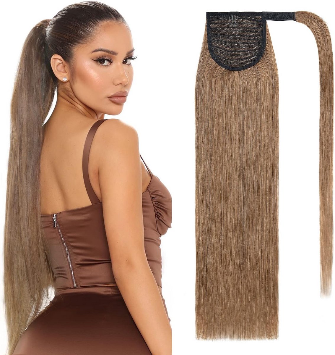 Clip-in Paardenstaart Verlenging 100% Echt Haar Lichtbruin 40 cm