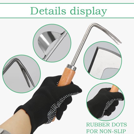 Onkruidsteker Set van 3 - Handgereedschap voor Tuinieren met Antislip Handschoenen - Ideaal voor Wieden en Graven van Merkloos	 — afbeelding 3