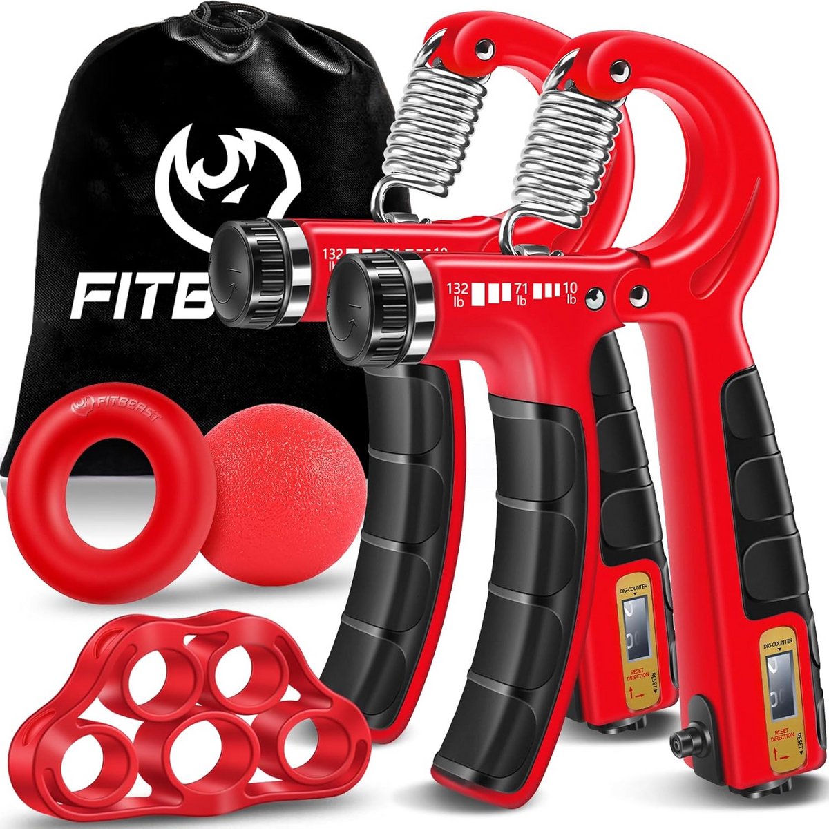 5-delige Handtrainer Set voor Onderarmtraining met Instelbare Weerstand, Vingerstretcher en Gripbal