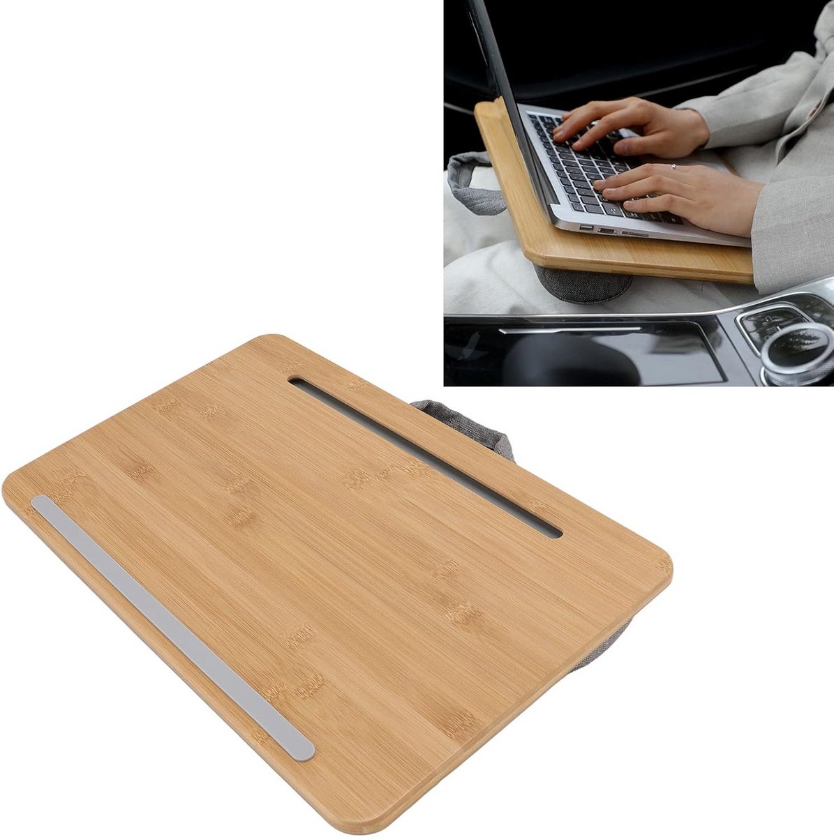 Verstelbaar Laptop Bureau met Bamboe Top en Kussen voor Bed en Bank