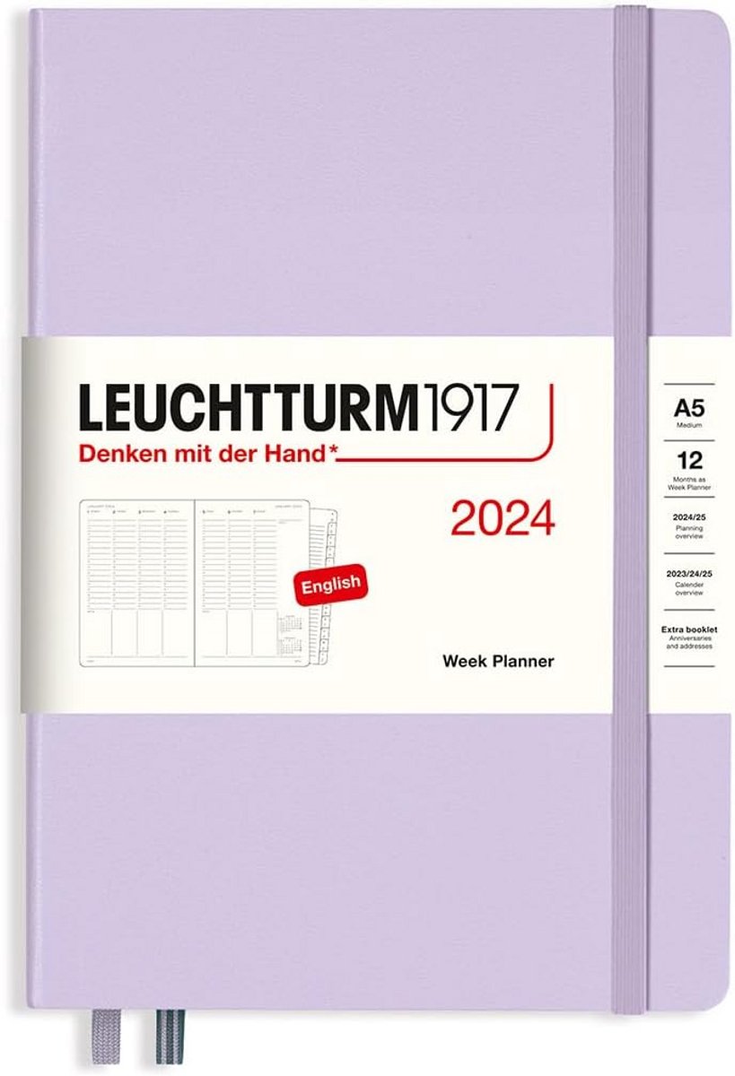 LEUCHTTURM1917 367703 Weekly Calendar and Notebook Medium (A5) 2024, 12 Months, Lilac, English