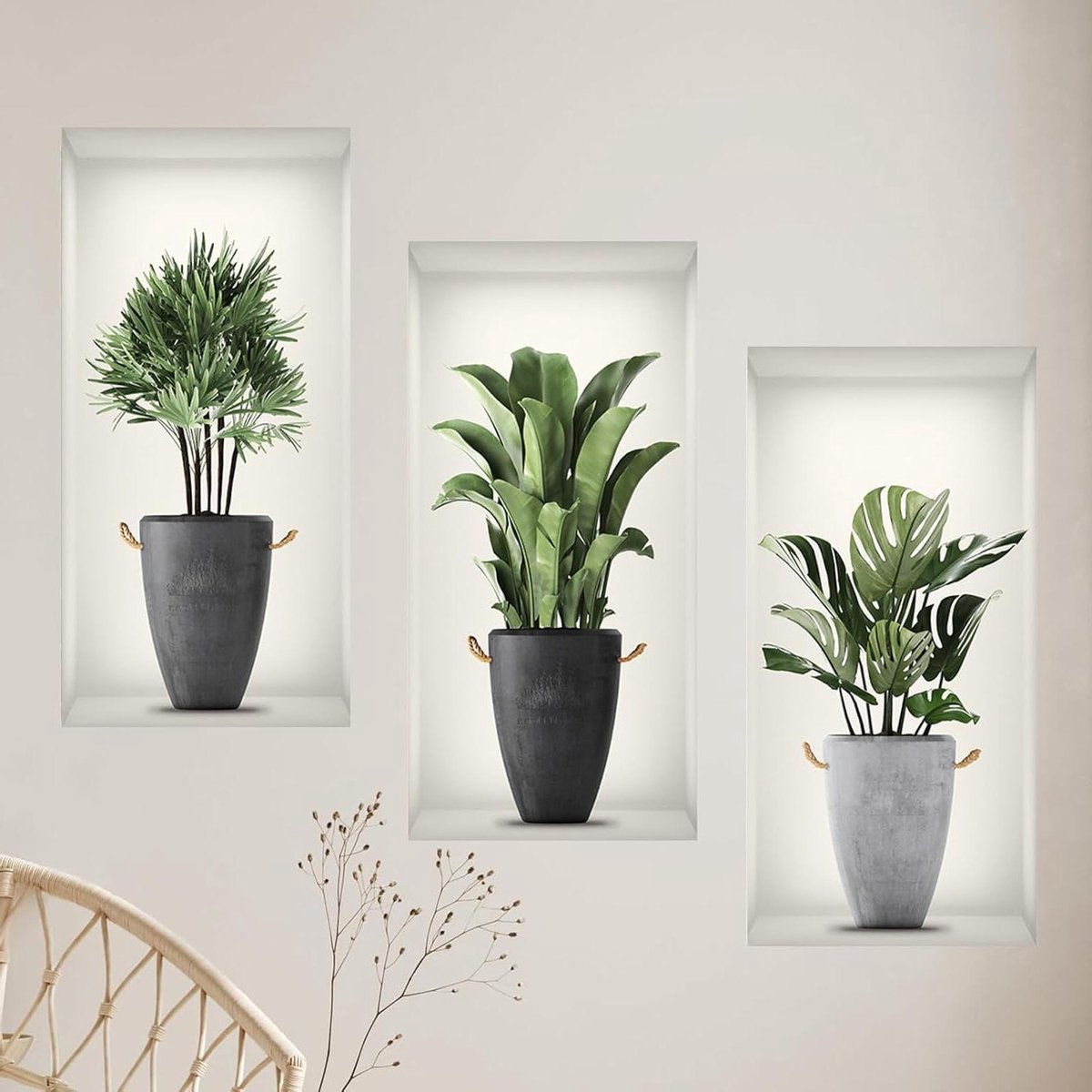 Allecta - 3D Muursticker Planten Vaas Groene Sticker Woonkamer Slaapkamer Moderne Muurschilderingen Decoratie 22 x 43 cm