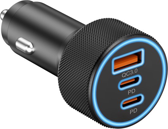 YONO Autolader met 2 USB-C Poorten - 1 USB-A Poort - 67W - Type C/A - Auto Snellader - Oplader Sigarettenaansteker - 3 Poorten