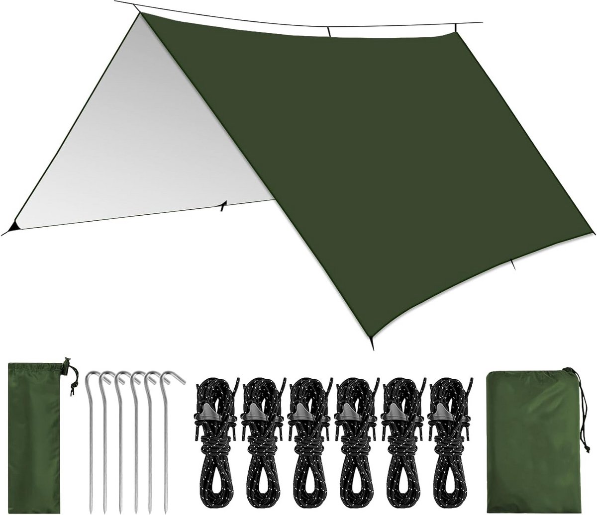 Waterdichte Tarp Tent Zeil voor Kamperen, Picknicken en Hiking - Ultra Licht en UV-bestendig - met Oogjes
