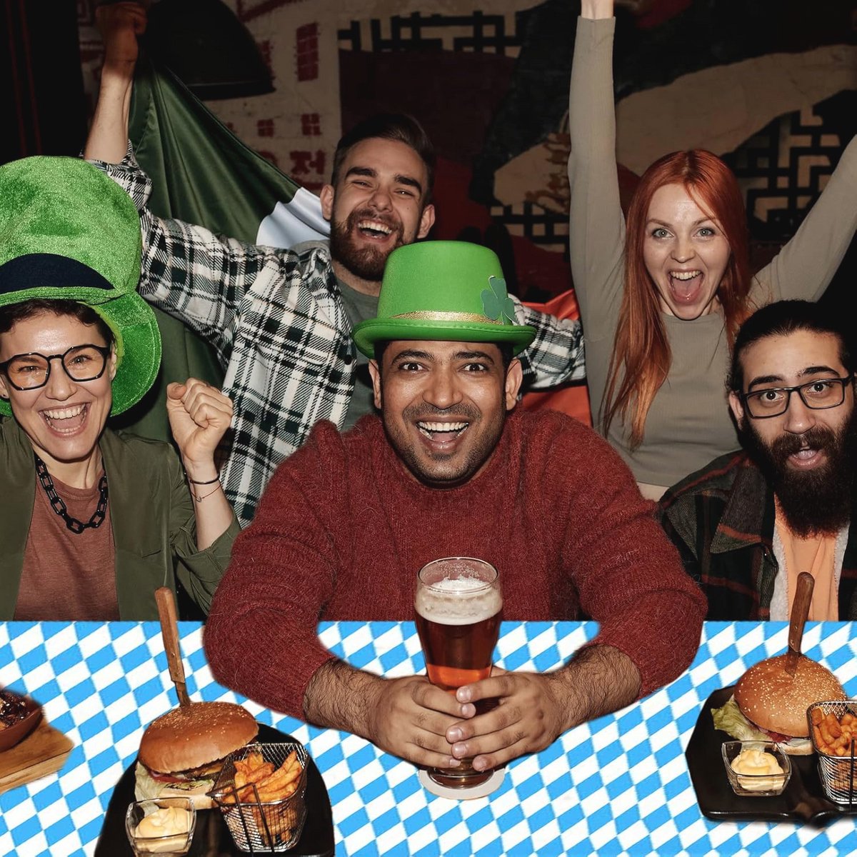 Oktoberfest Tafelkleed Set - Blauw en Wit, Beierse Vlag Geruit voor Feestdecoraties
