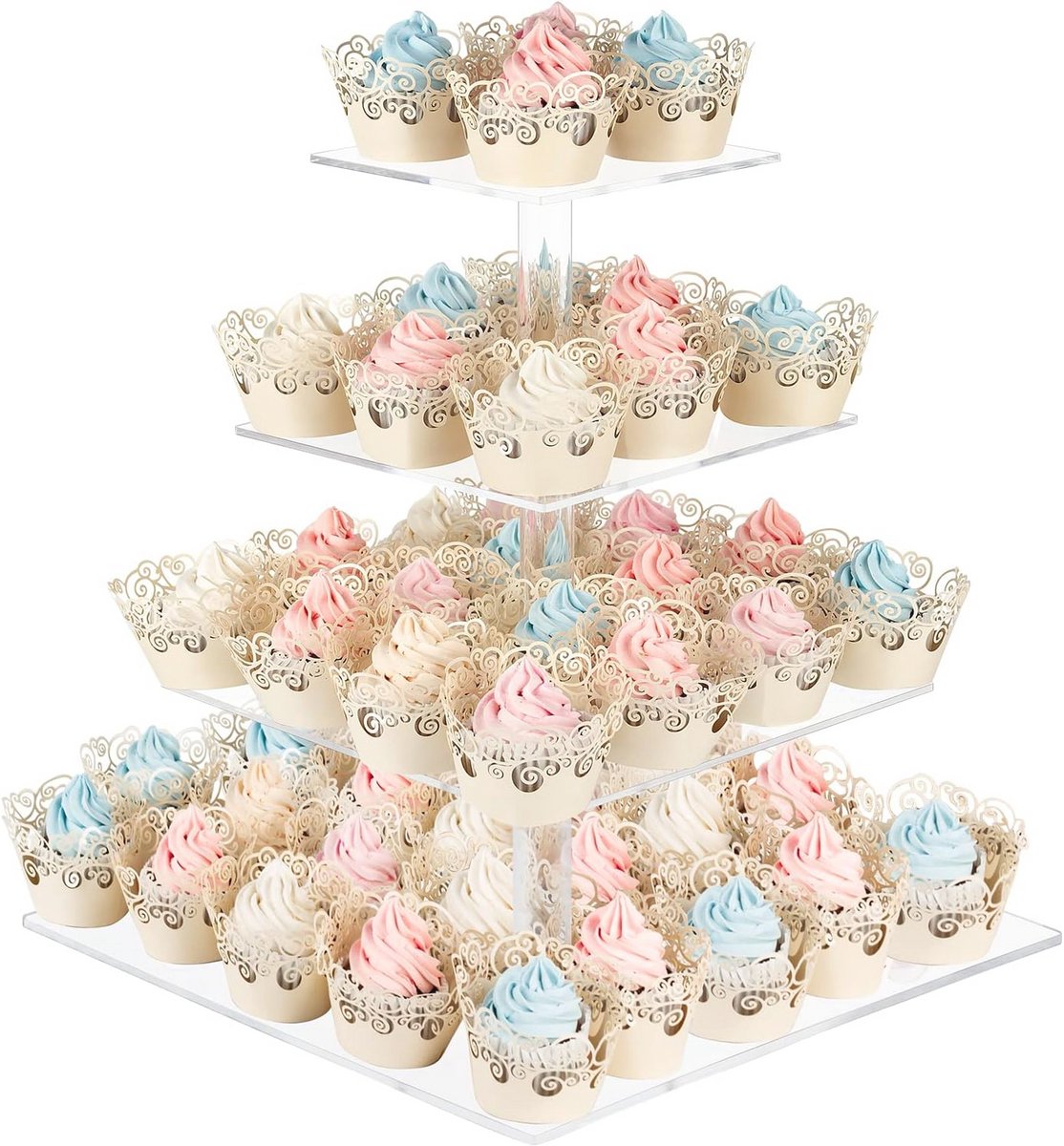 Cupcake Stand 4-laags vierkante acryl dessert toren - Transparant