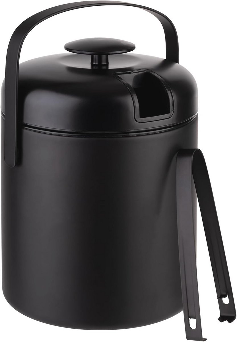 Ijsemmerset zwart - 1,3 liter, Ø 14 cm, H: 22 cm, met tang en afdruiprooster